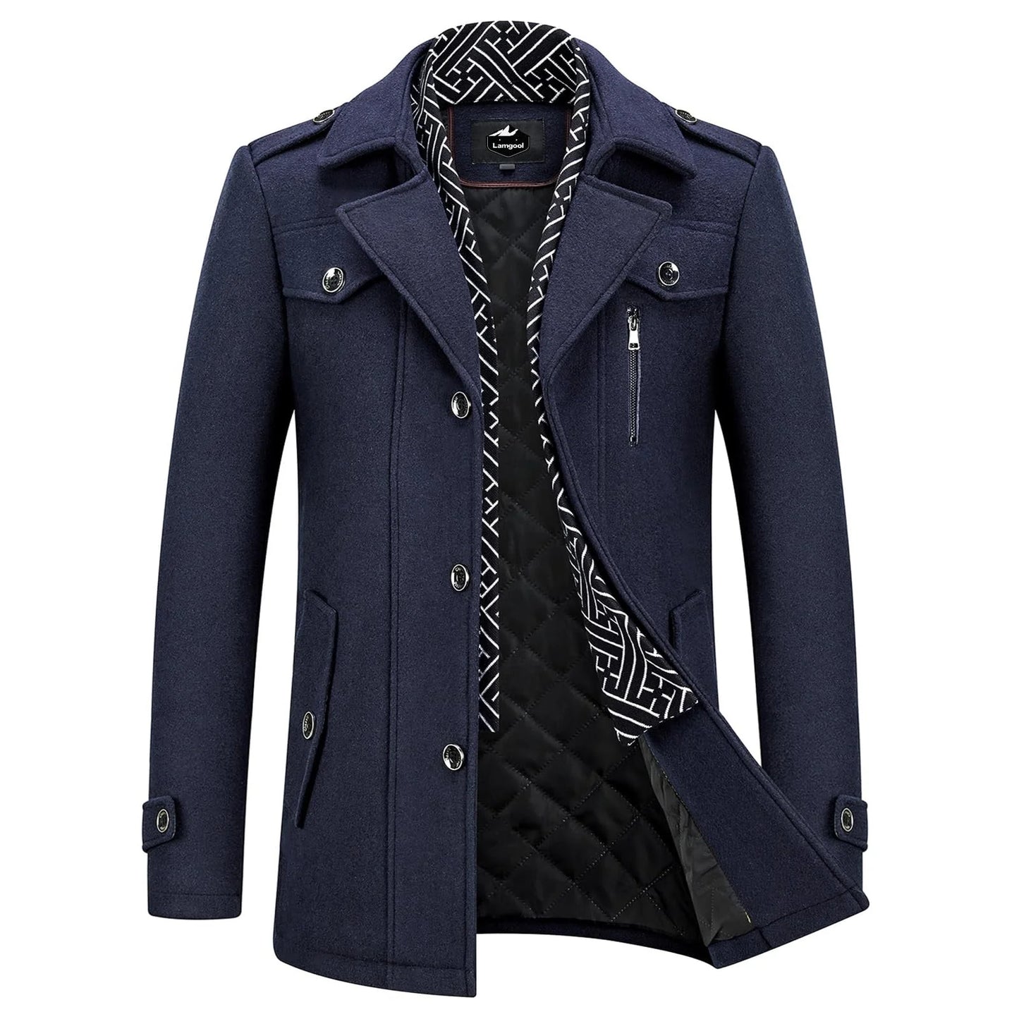 Dicker Wintermantel aus Wollmischung für Herren mit abnehmbarem Schal
