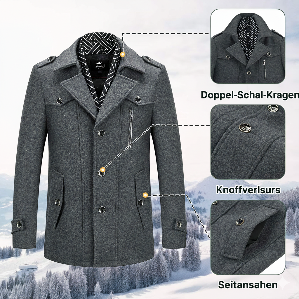 Dicker Wintermantel aus Wollmischung für Herren mit abnehmbarem Schal