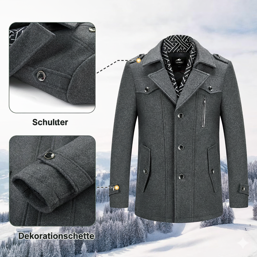 Dicker Wintermantel aus Wollmischung für Herren mit abnehmbarem Schal